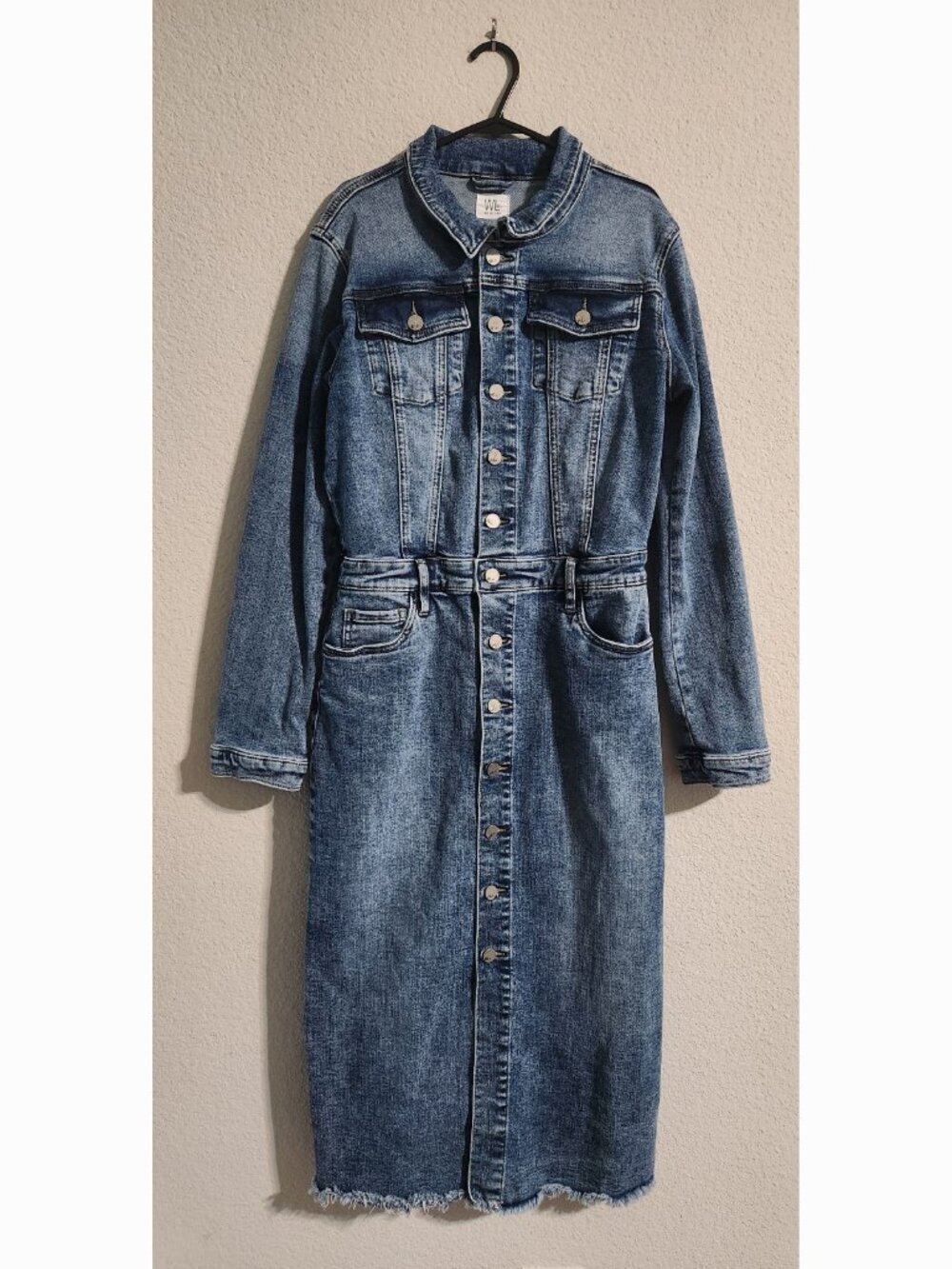 Wash Lab Denim Dress Frayed Hem Midi Shirt dress Women’s Small